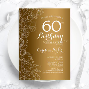 Golden Floral 60th Birthday Party Invitation