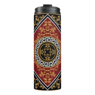 Golden floral baroque element with greek motif on  thermal tumbler