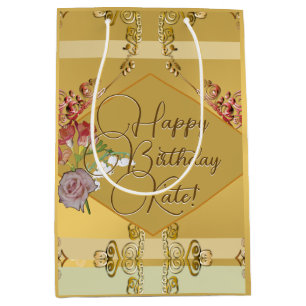 Golden Floral Birthday Gift Bag