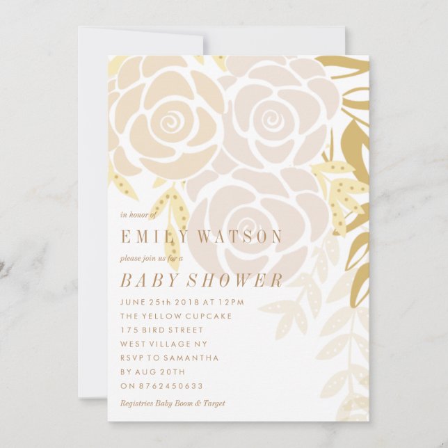 Golden Floral Bloom Baby Shower Invitation (Front)