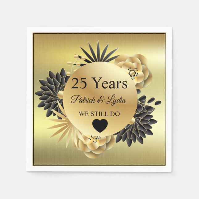  Golden Floral Boho 25th Anniversary - WE STILL DO Napkin (Front)