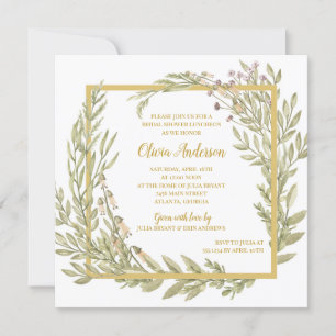 Golden Floral Border Bridal Luncheon Invitation