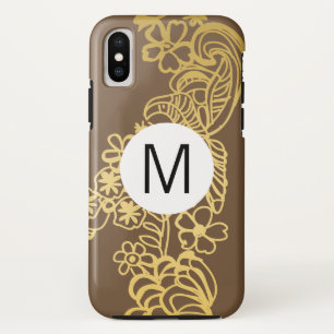 golden floral brown pattern monogram iPhone x case