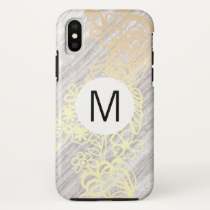 golden floral brown pattern monogram iPhone x case