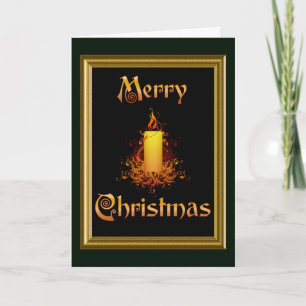 Golden Floral Candle - Merry Christmas (framed) Holiday Card