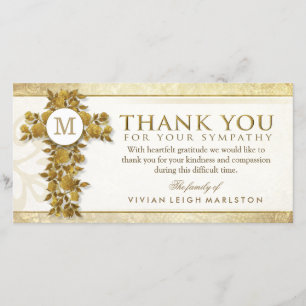 Golden Floral Cross Monogram Thank You Sympathy Card