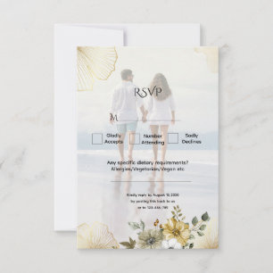 Golden Floral Custom Photo Wedding RSVP Card
