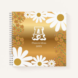 Golden Floral Daisy Notebook with Letter A 