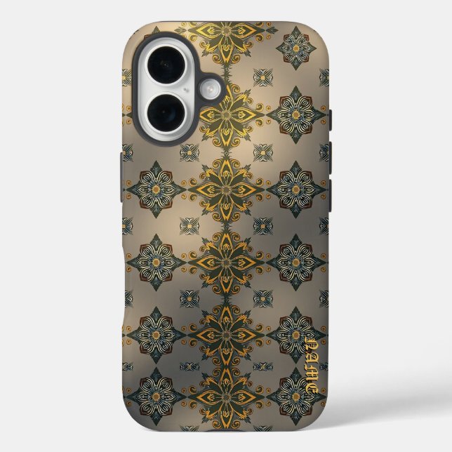 Golden Floral Damask on Grey Case-Mate iPhone Case (Back)