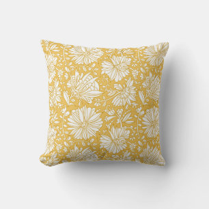 Golden floral doodle, abstract hand-drawn cushion