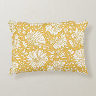 Golden floral doodle, abstract hand-drawn decorative cushion
