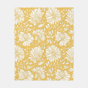Golden floral doodle, abstract hand-drawn fleece blanket