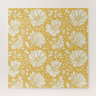 Golden floral doodle, abstract hand-drawn jigsaw puzzle