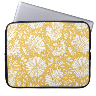 Golden floral doodle, abstract hand-drawn laptop sleeve