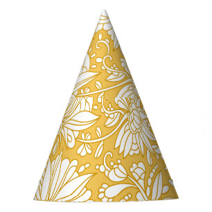 Golden floral doodle, abstract hand-drawn party hat