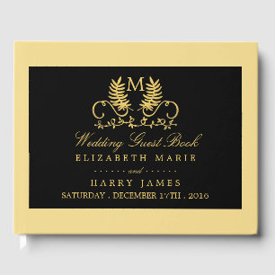 Golden Floral Emblem Wedding Guest Book