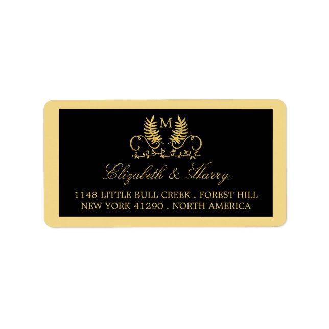 Golden Floral Emblem Wedding Label (Front)
