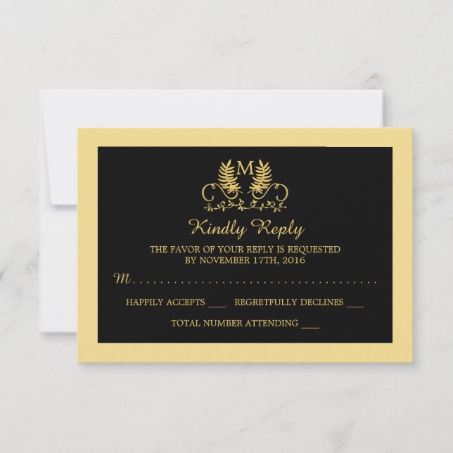 Golden Floral Emblem Wedding RSVP (Front)