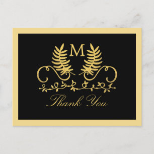 Golden Floral Emblem Wedding Thank You Postcard