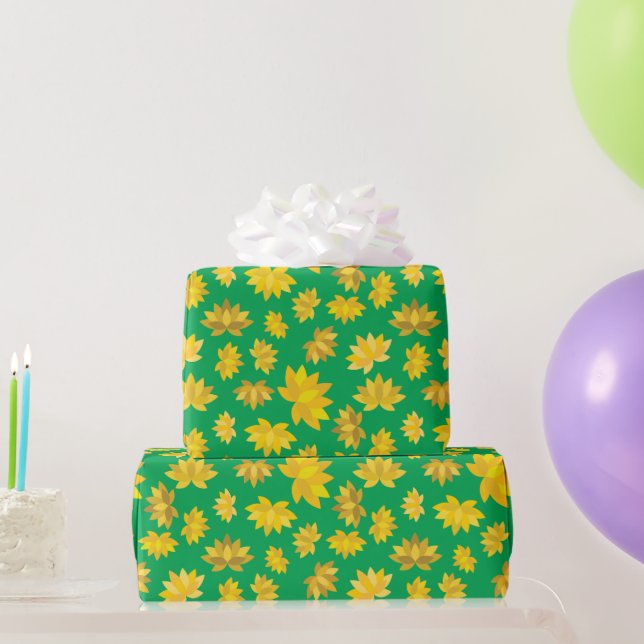 Golden Floral Fall Pattern Autumn Seamless Wrapping Paper (Party Gifts)
