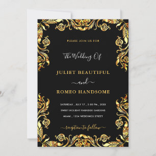Golden Floral Frame Wedding Invitations Example