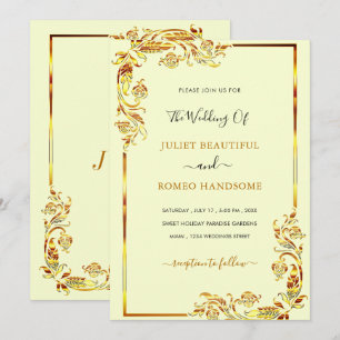 Golden Floral Frame Wedding Invitations Example