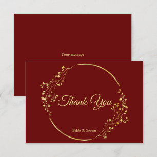 Golden Floral Geometric Wreath Red Wedding Thank You Card