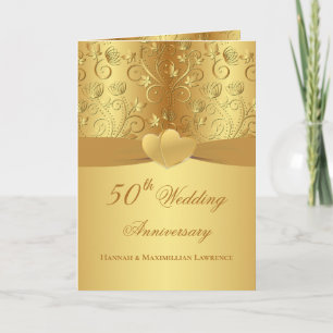 Golden Floral Hearts 50th Wedding Anniversary  Card