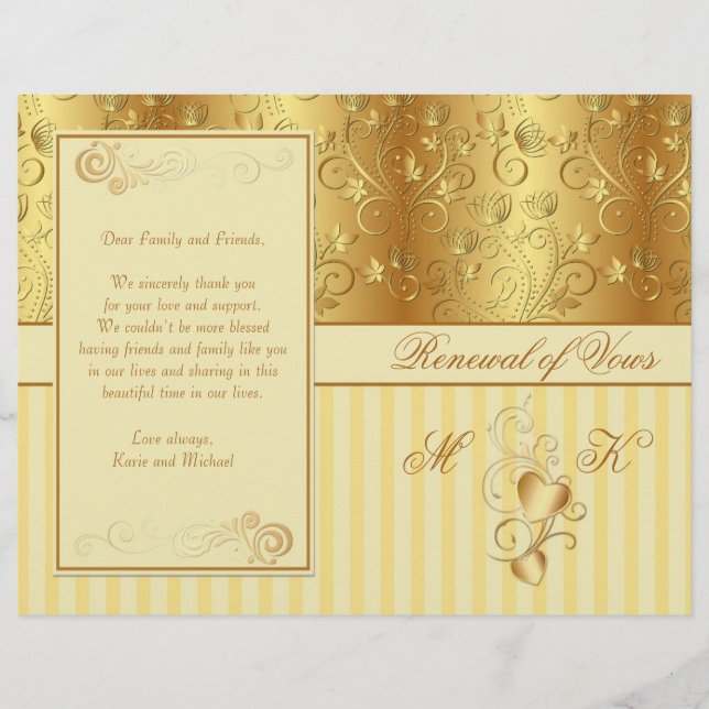 Golden floral, hearts Renewal of Vows program (Front)