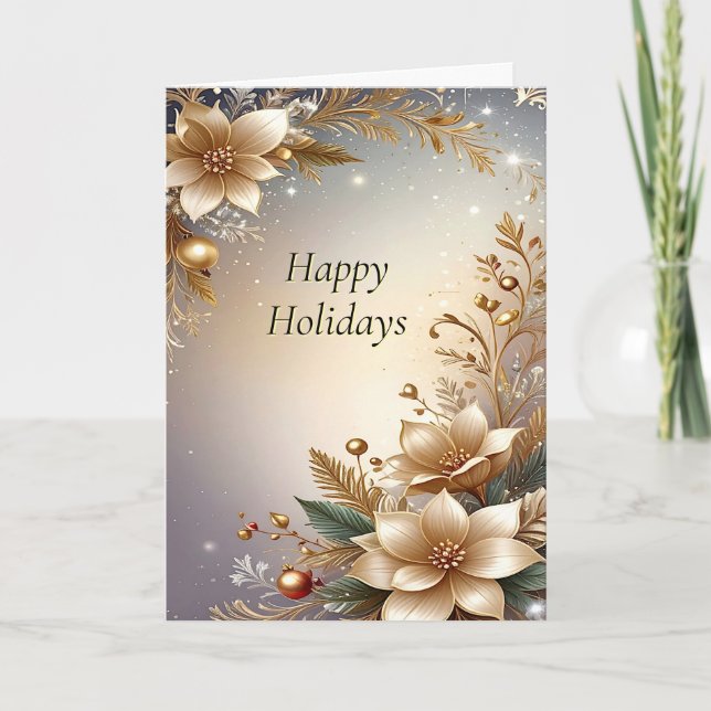 Golden Floral Holiday Card (Front)