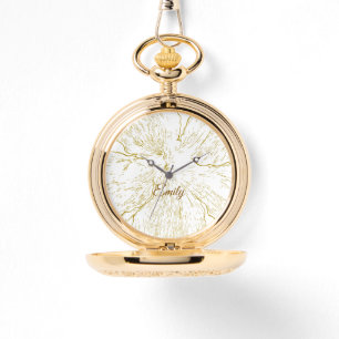 Golden Floral Line Art Personalised Pocket Watch