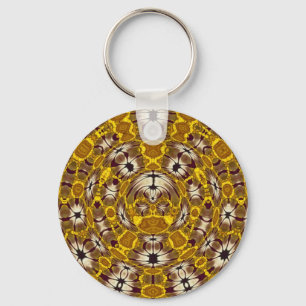 Golden Floral Mandala Boho Pattern Key Ring