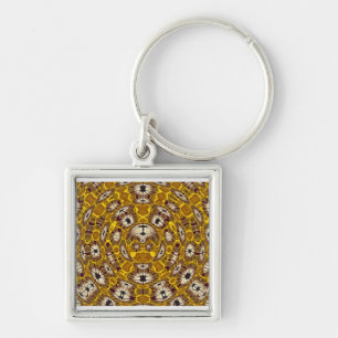 Golden Floral Mandala Boho Pattern Key Ring