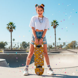 Golden Floral Mandala Boho Pattern Skateboard