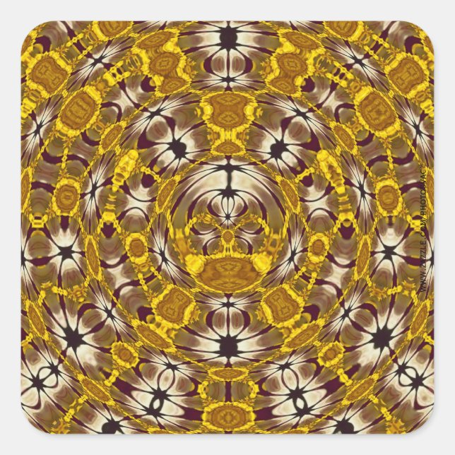 Golden Floral Mandala Boho Pattern Square Sticker (Front)