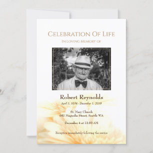 Golden Floral Memorial Funeral Service Photo Invitation