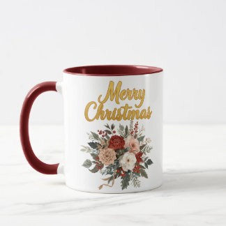 Golden Floral Merry Christmas Bouquet Mug