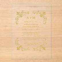 Golden Floral Minimalistic Wedding Invitation