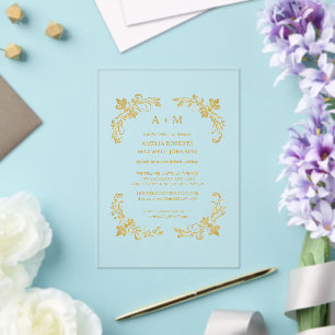 Golden Floral Minimalistic Wedding Invitation