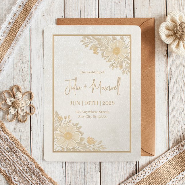 Golden Floral Minimalistic Wedding Invitation  (Creator Uploaded)