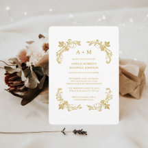 Golden Floral Minimalistic Wedding Invitation 
