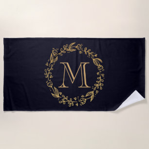 Golden Floral Monogram Beach Towel