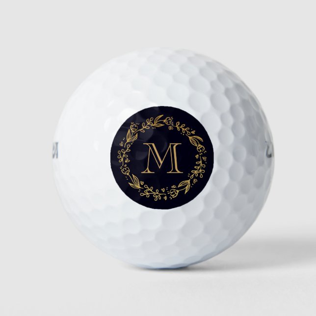Golden Floral Monogram Golf Balls (Front)