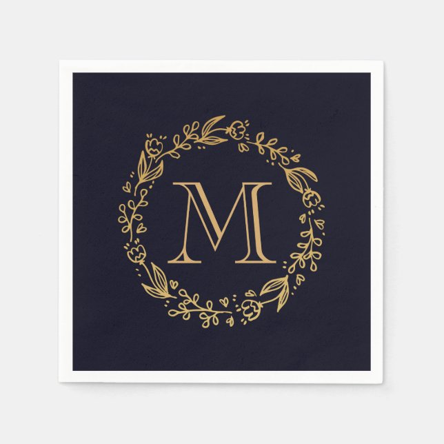 Golden Floral Monogram Napkin (Front)
