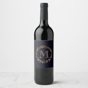 Golden Floral Monogram Wine Label
