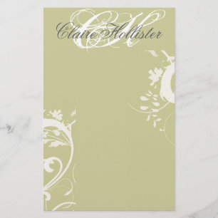 Golden Floral Monogrammed Swirls Feminine Stationery