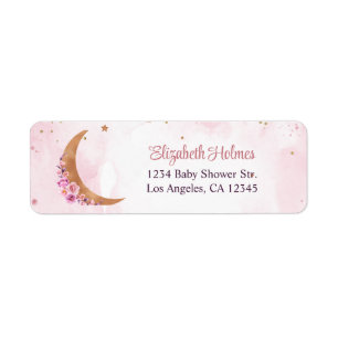 Golden Floral Moon Baby Shower Return Address Label