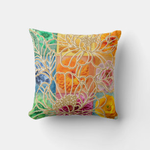 Golden Floral Mosaic Pillow 