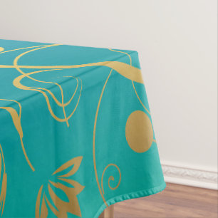 Golden Floral on Green and Blue Gradient Back Tablecloth