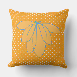 Golden Floral On Orange White Dots  Cushion